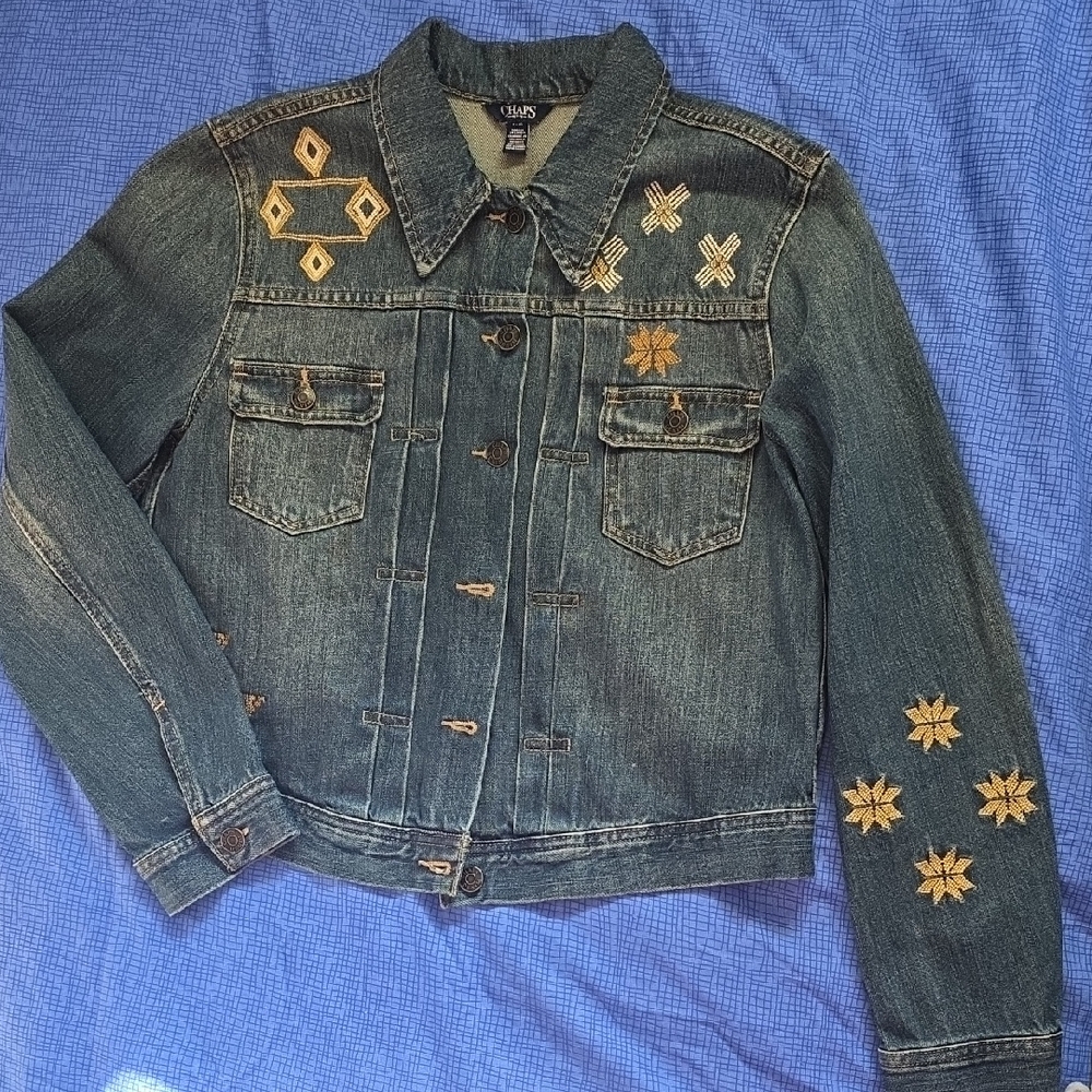 Chaps Denim Jacket with Gold Stitching